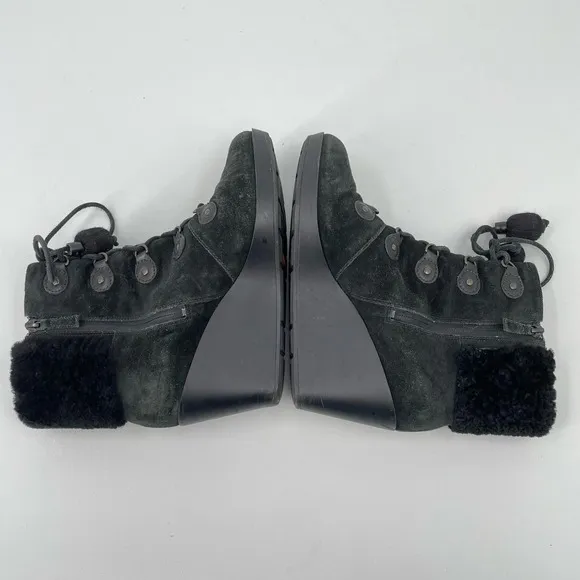 Cole Haan Womens Size 9B Black Pom Pom Wedge Sueded Leather Boots D35450