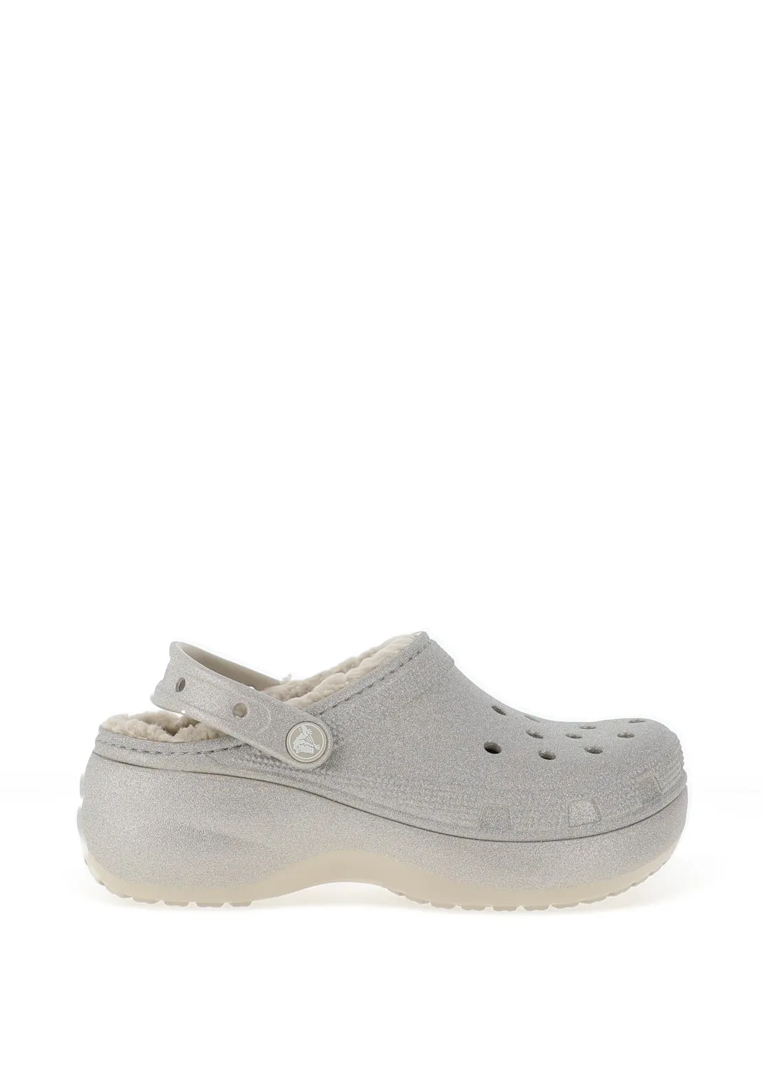 Crocs Glitter Classic Platform Fleece Lined Clogs, Silver