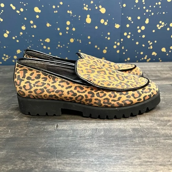 Donald Pliner Tan &amp; Black Leopard Print Suede Eclipse Platform Loafers 8.5M