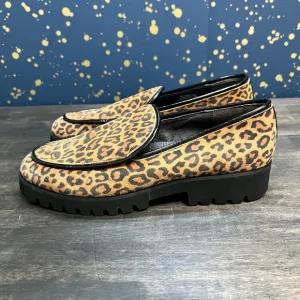 Donald Pliner Tan &amp; Black Leopard Print Suede Eclipse Platform Loafers 8.5M