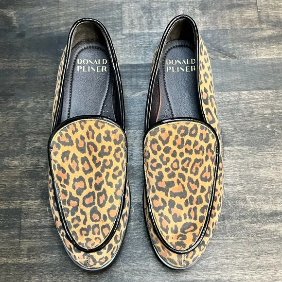 Donald Pliner Tan &amp; Black Leopard Print Suede Eclipse Platform Loafers 8.5M