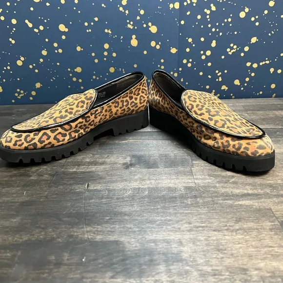 Donald Pliner Tan &amp; Black Leopard Print Suede Eclipse Platform Loafers 8.5M