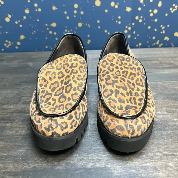 Donald Pliner Tan &amp; Black Leopard Print Suede Eclipse Platform Loafers 8.5M