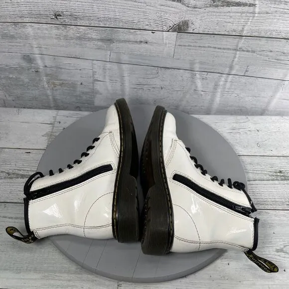 Dr. Martens 1460 J White Leather Round Toe Lace Up/Zip Ankle Boots Kid’s Size 3