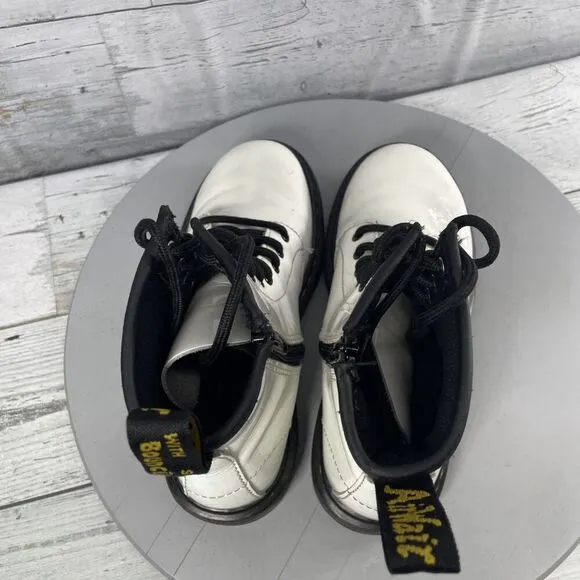 Dr. Martens 1460 J White Leather Round Toe Lace Up/Zip Ankle Boots Kid’s Size 3