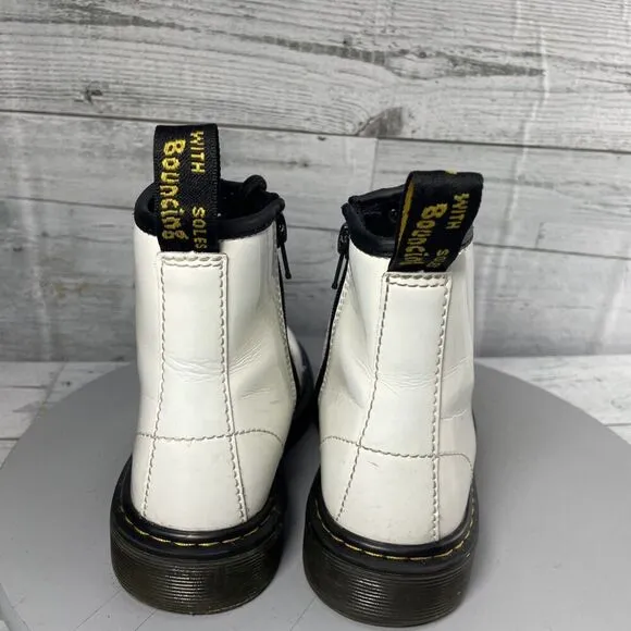 Dr. Martens 1460 J White Leather Round Toe Lace Up/Zip Ankle Boots Kid’s Size 3