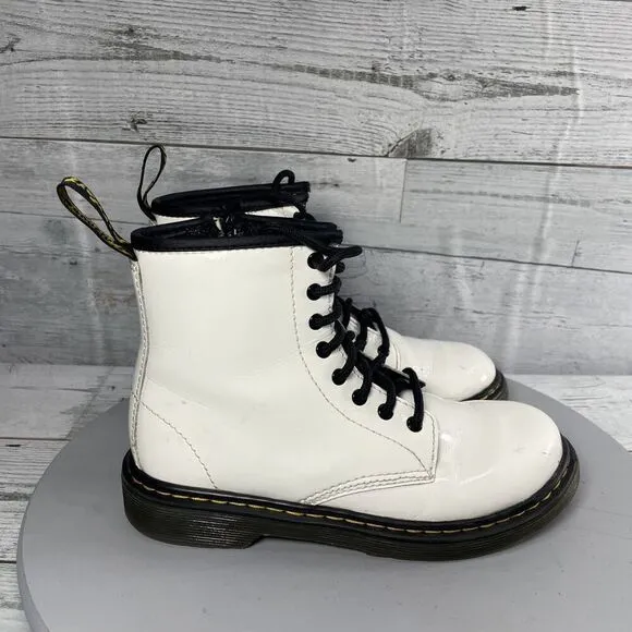 Dr. Martens 1460 J White Leather Round Toe Lace Up/Zip Ankle Boots Kid’s Size 3
