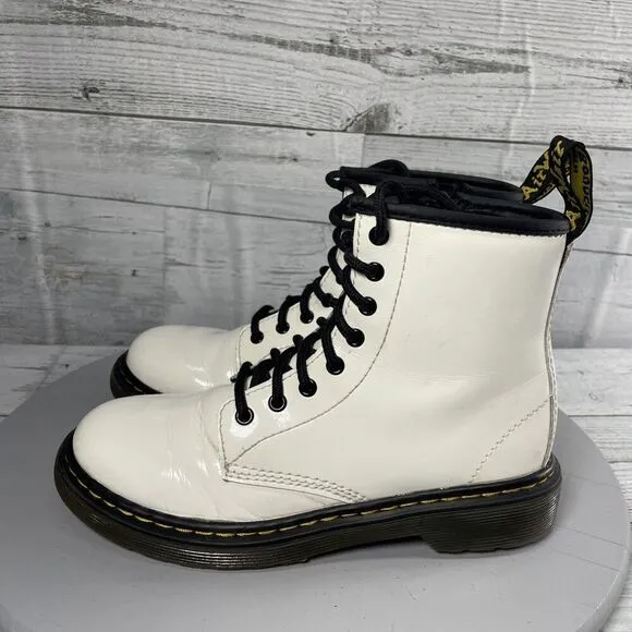 Dr. Martens 1460 J White Leather Round Toe Lace Up/Zip Ankle Boots Kid’s Size 3