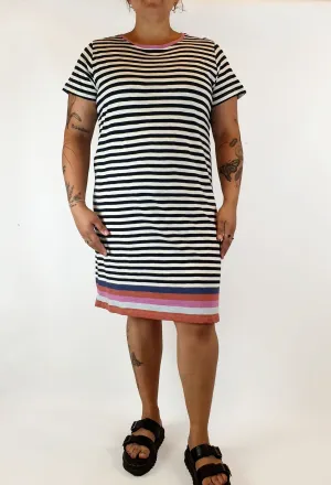 Elm black and white striped tee shirt dress size 14 (as new with tags)