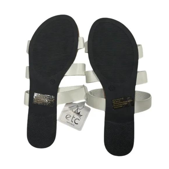 Etcetera size 8/9 NWT slide on style sandals. Tan with white straps along top.