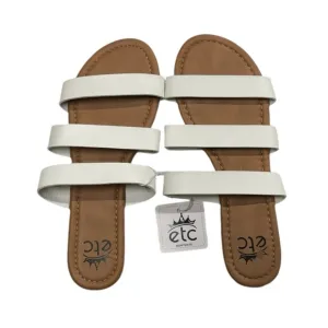 Etcetera size 8/9 NWT slide on style sandals. Tan with white straps along top.