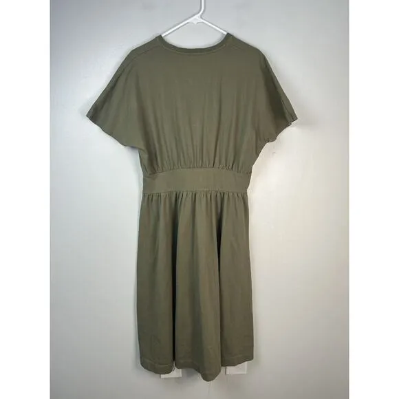 Everlane The Organic Cotton Waisted Midi Dress in Kalamata Olive Women's Large