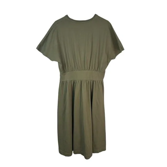 Everlane The Organic Cotton Waisted Midi Dress in Kalamata Olive Women's Large