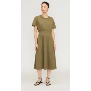 Everlane The Organic Cotton Waisted Midi Dress in Kalamata Olive Women's Large