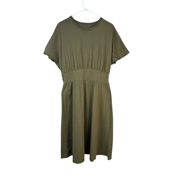 Everlane The Organic Cotton Waisted Midi Dress in Kalamata Olive Women's Large