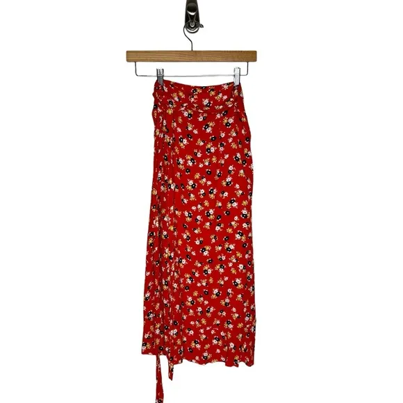 Faithfull The Brand | Celeste Wrap Midi Skirt in Red Floral Small/US 4