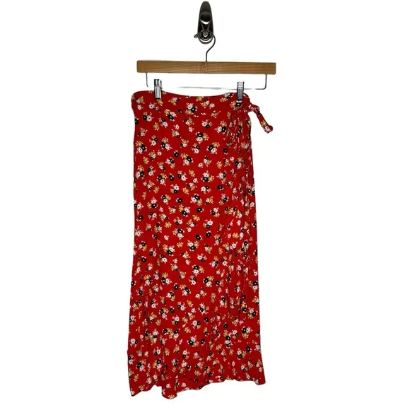 Faithfull The Brand | Celeste Wrap Midi Skirt in Red Floral Small/US 4
