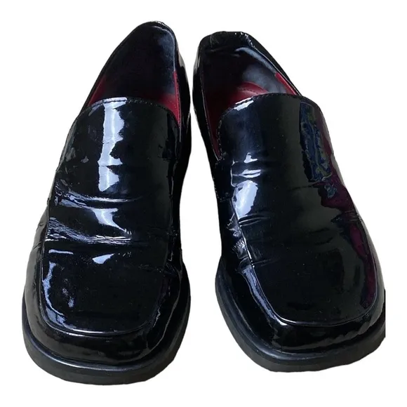 Franco Sarto Slip On Black Bocca Patent Leather Loafers​​​​