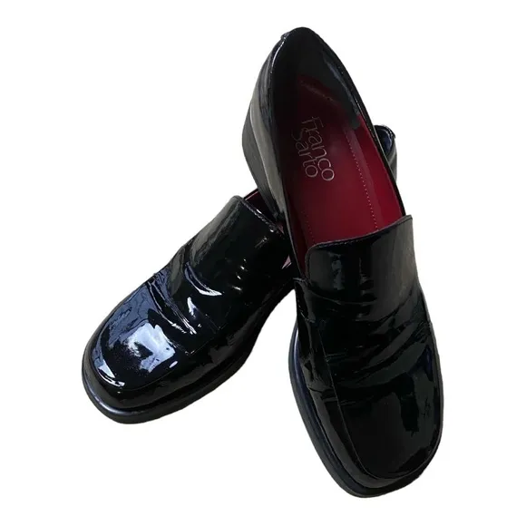 Franco Sarto Slip On Black Bocca Patent Leather Loafers​​​​