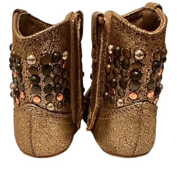 Frye Baby Deborah Studded Boots With Hook and Loop Fasteners, size 3
