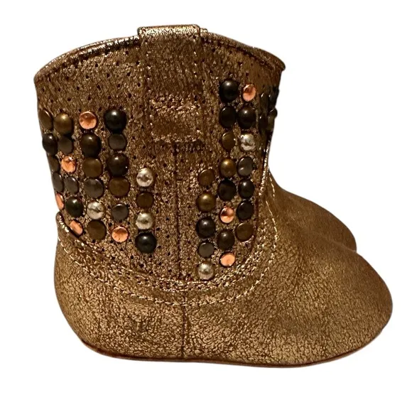 Frye Baby Deborah Studded Boots With Hook and Loop Fasteners, size 3
