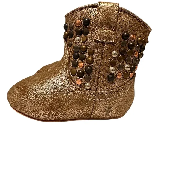 Frye Baby Deborah Studded Boots With Hook and Loop Fasteners, size 3