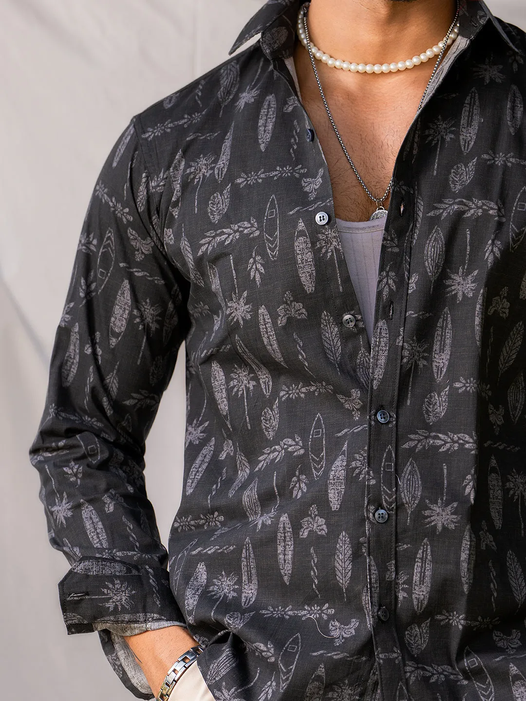 Full Sleeve Faded Black Printed Shirt