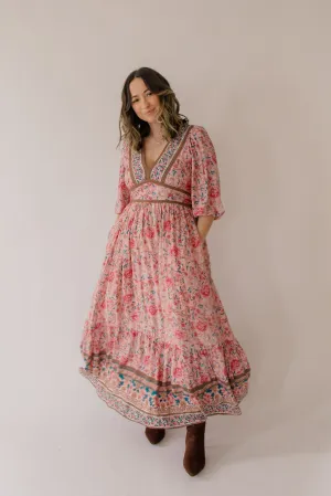 Fuschia Border Print Maxi Dress