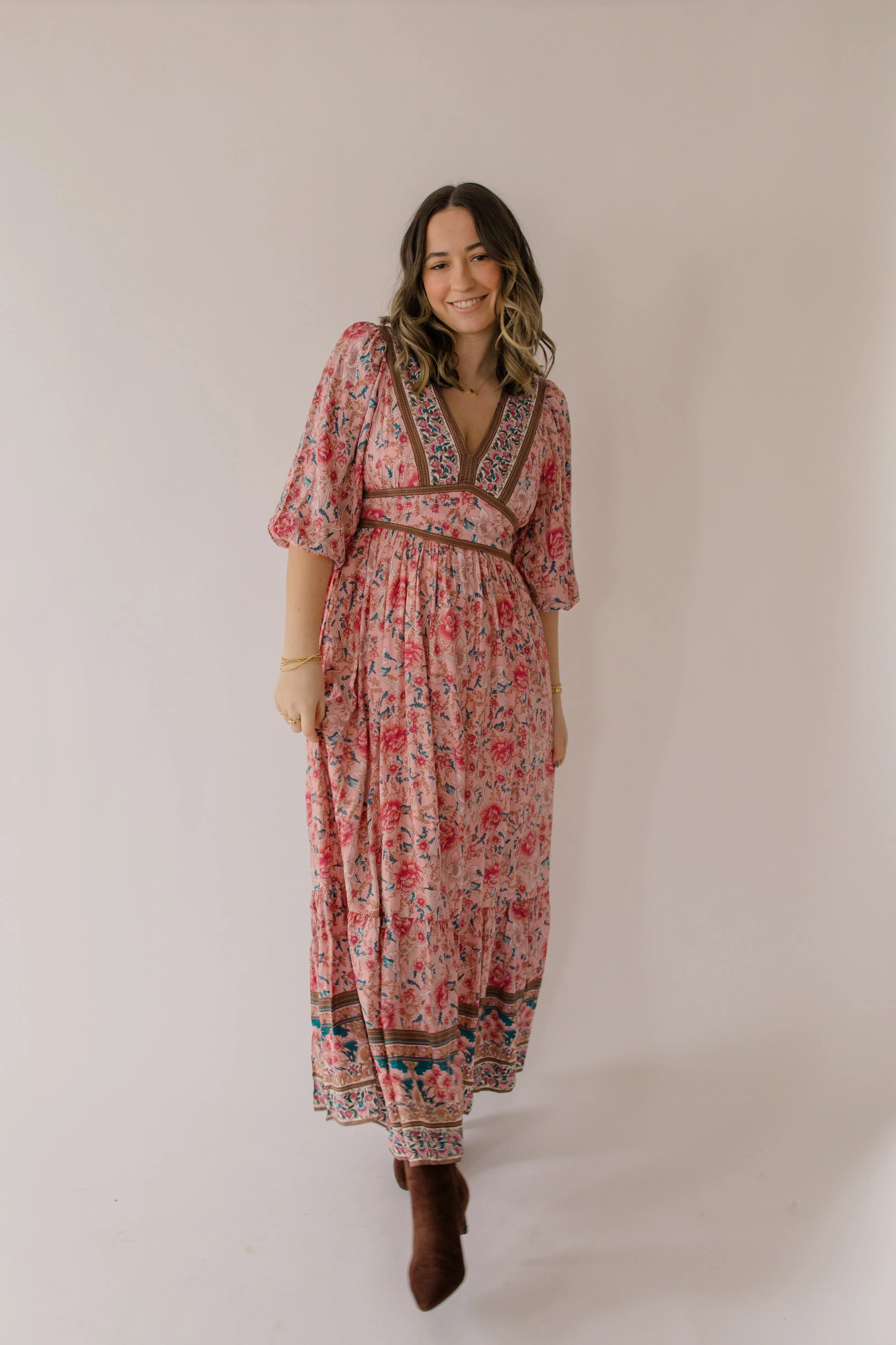 Fuschia Border Print Maxi Dress