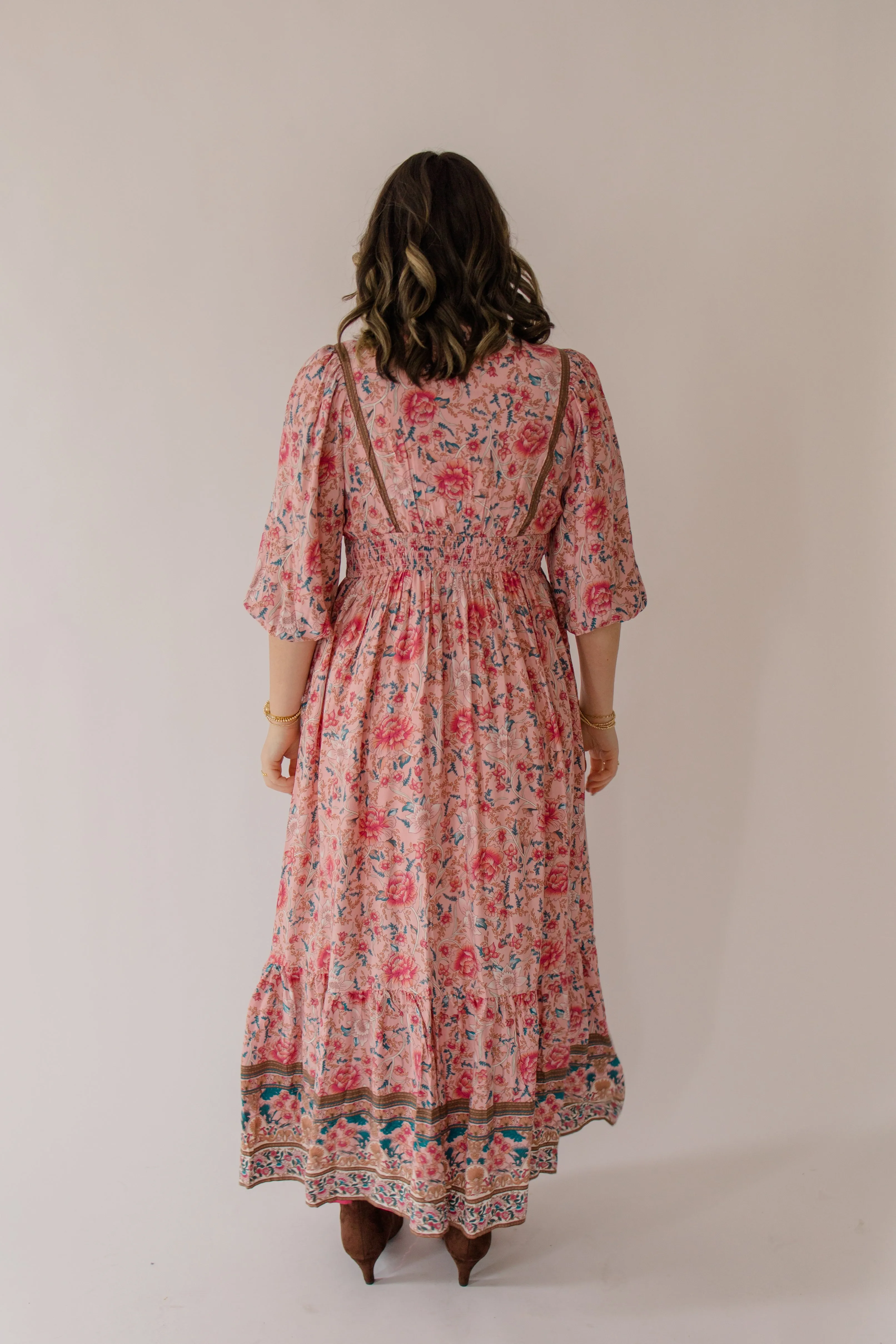 Fuschia Border Print Maxi Dress