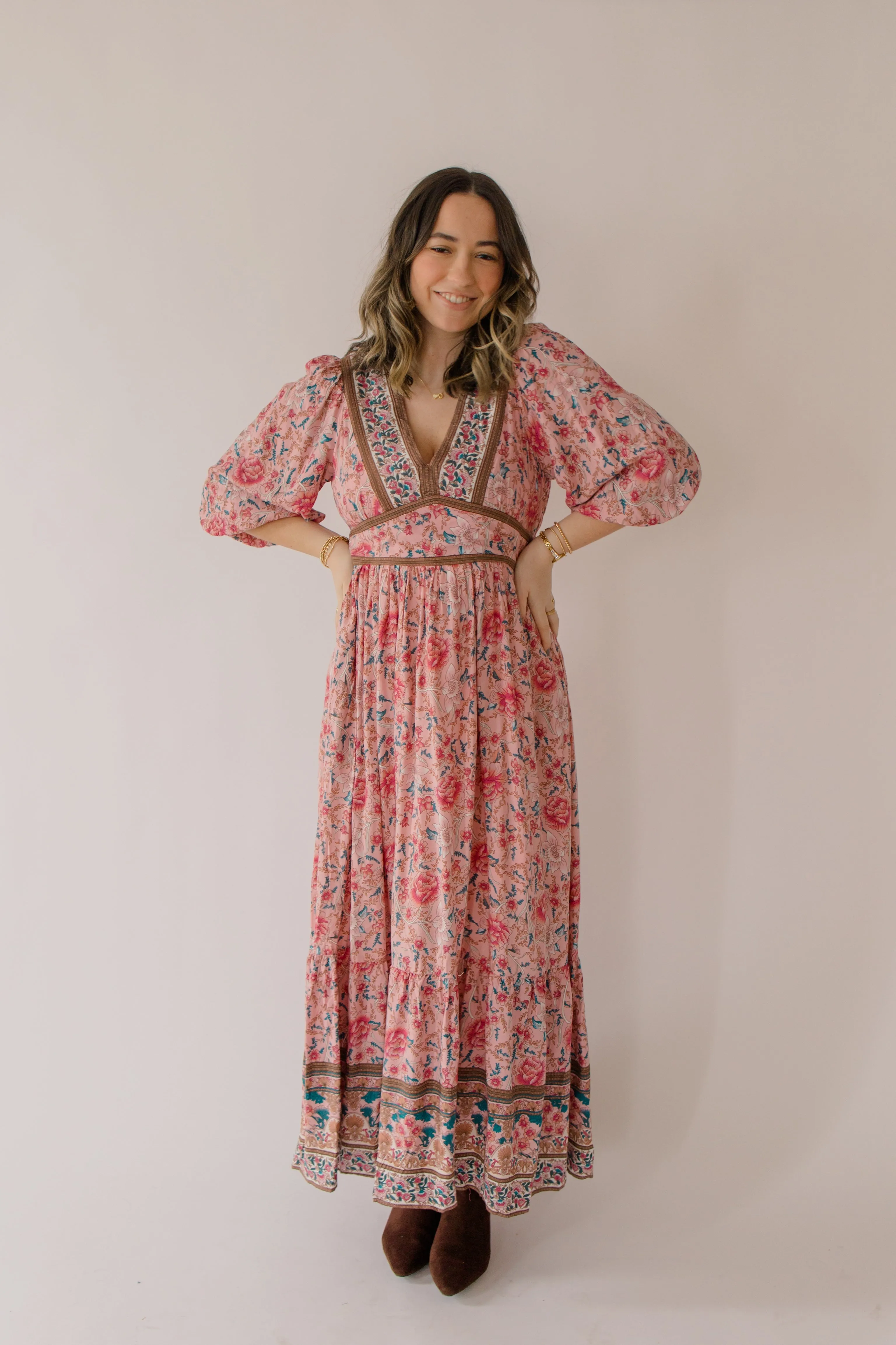 Fuschia Border Print Maxi Dress