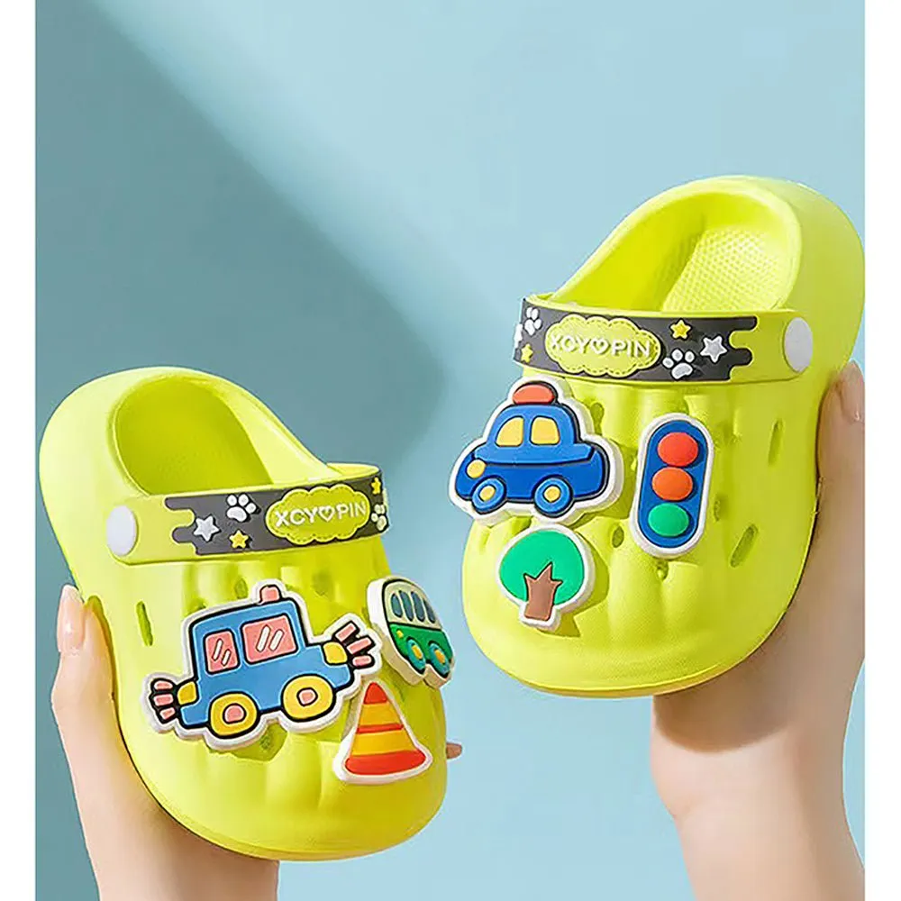 Green Car theme Slip on Clogs, Summer/Monsoon all season Footwear for Toddlers & Kids