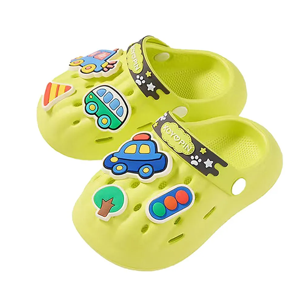 Green Car theme Slip on Clogs, Summer/Monsoon all season Footwear for Toddlers & Kids