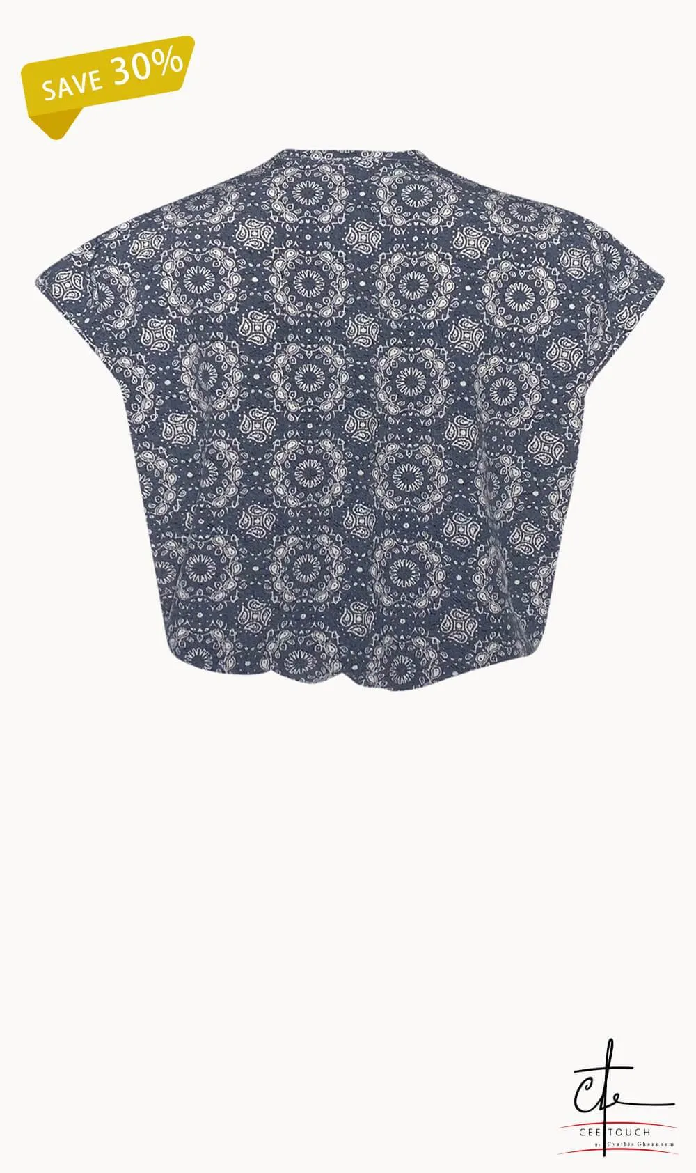 Grey Paisley Print Front Knot Crop Top