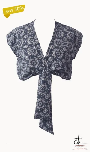 Grey Paisley Print Front Knot Crop Top