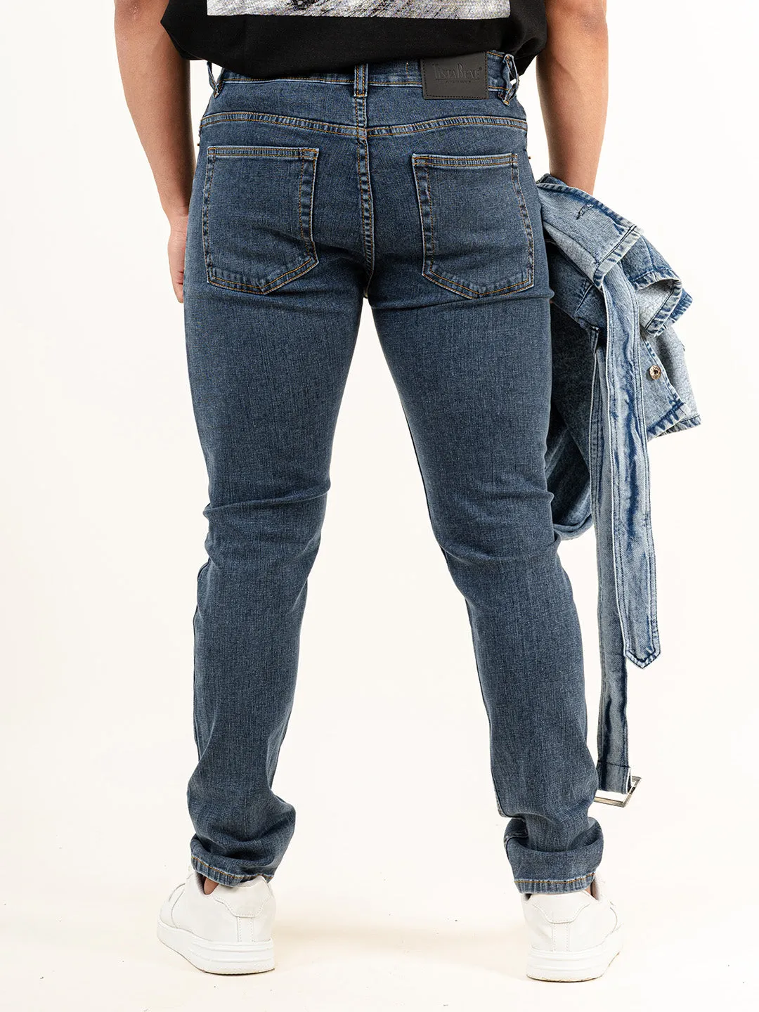 Greyish Blue Plain Slim Fit Denim jeans