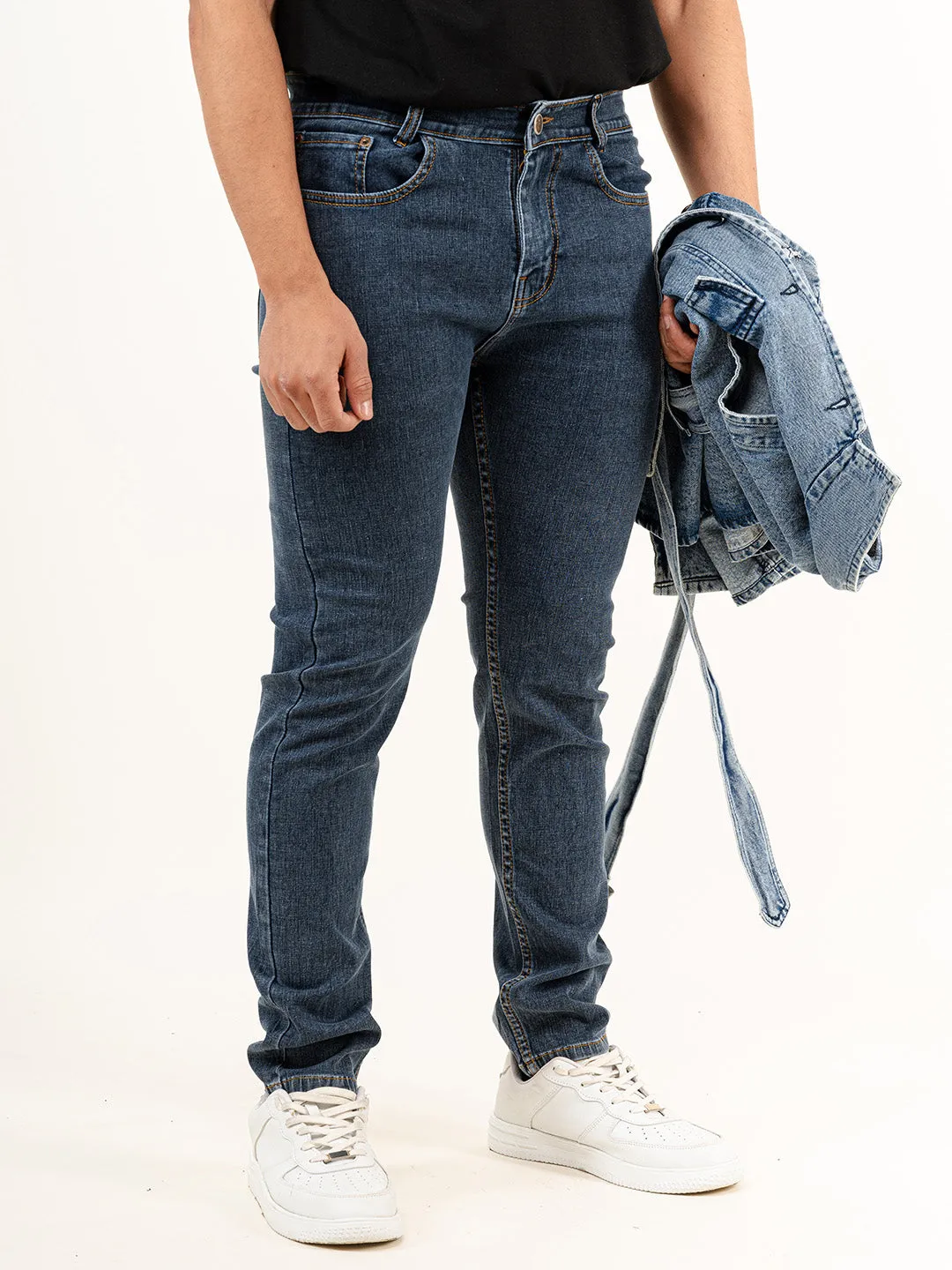 Greyish Blue Plain Slim Fit Denim jeans