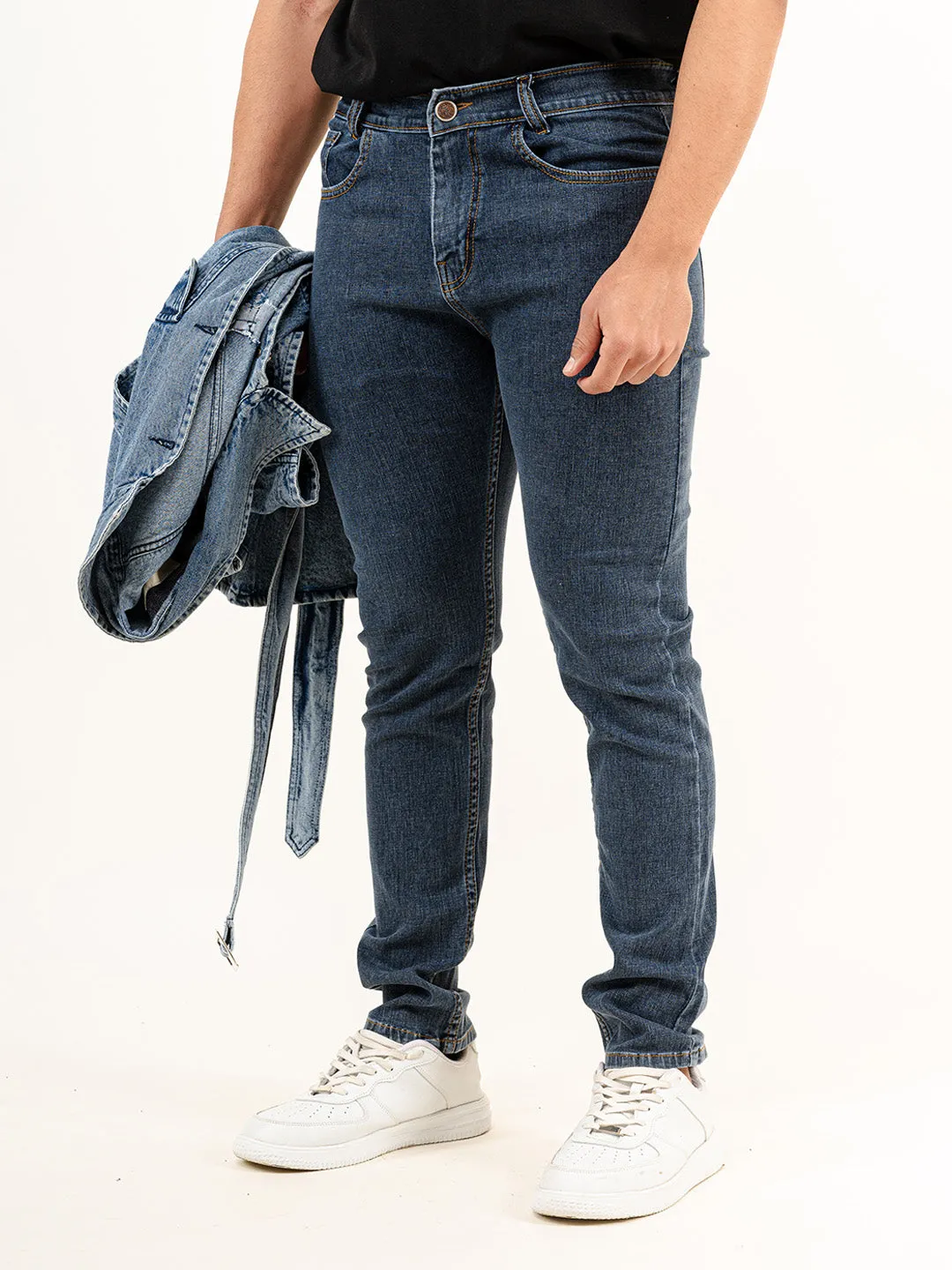 Greyish Blue Plain Slim Fit Denim jeans