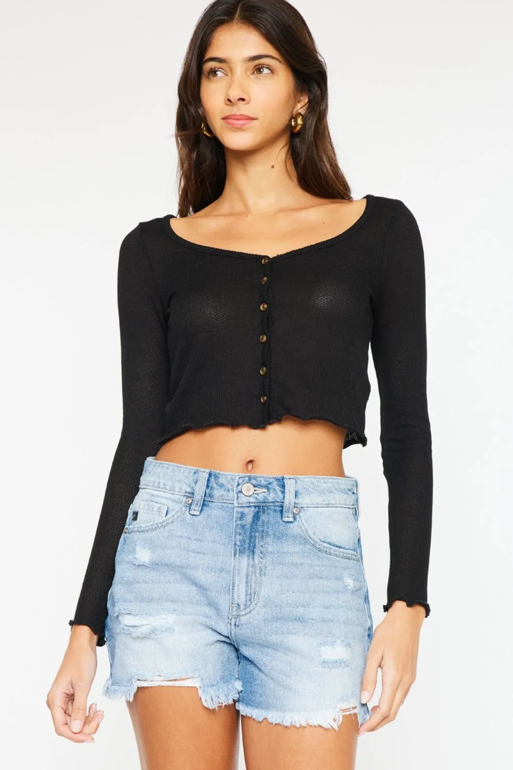 Hazel Blues® |  Kancan High Waist Frayed Denim Shorts