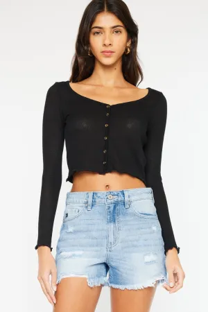 Hazel Blues® |  Kancan High Waist Frayed Denim Shorts