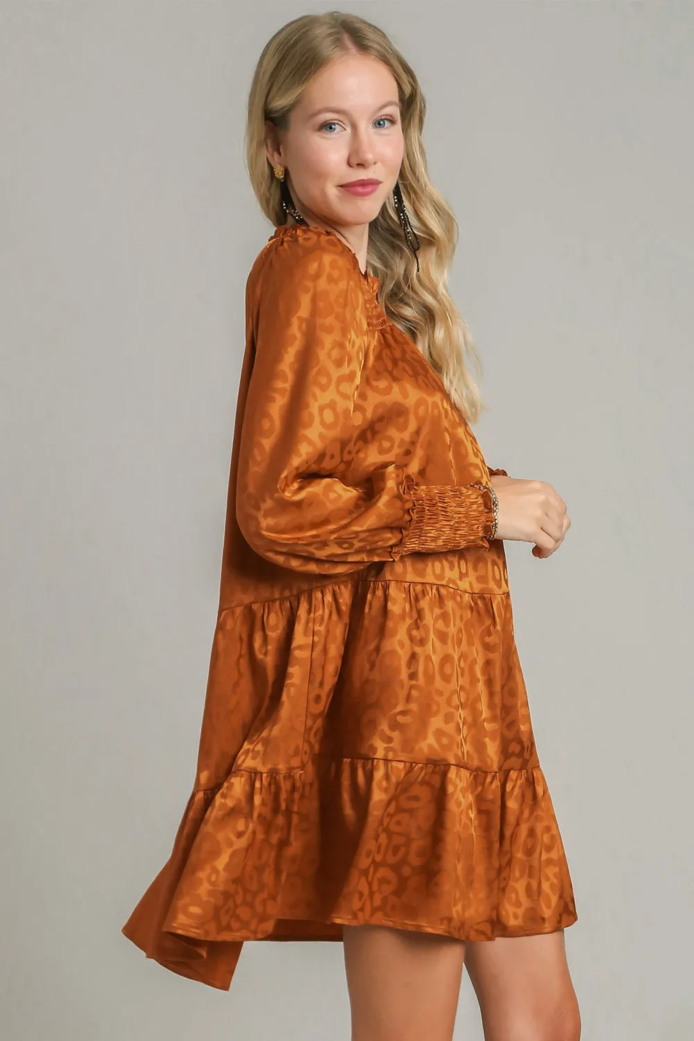 Hazel Blues® |  Umgee Smocked Leopard Long Sleeve Tiered Dress
