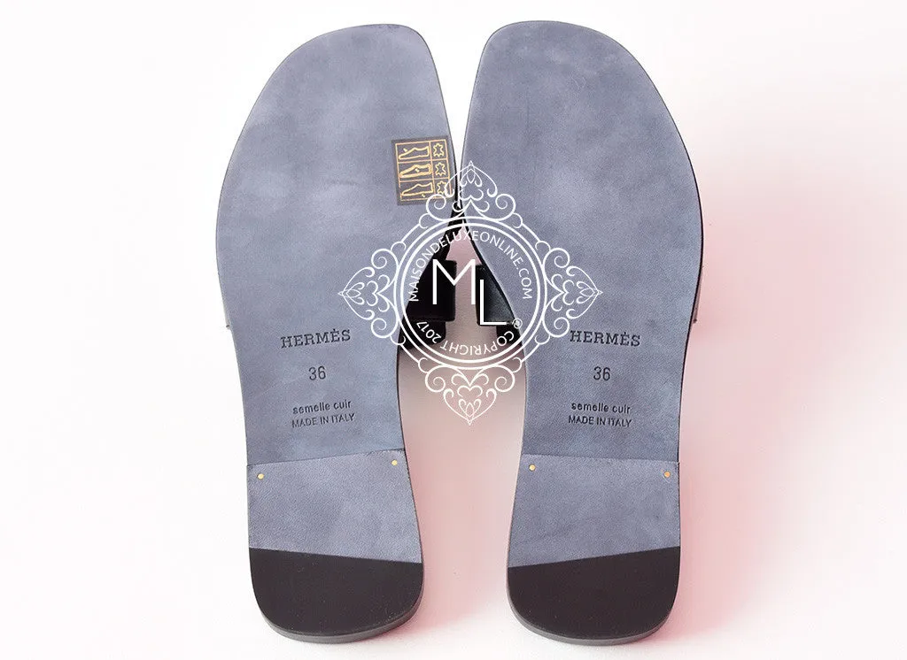 Hermes Womens Clous Pyramides Black Oran Sandal Slipper 36 Shoes