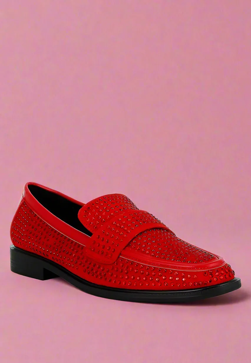 Hobbs Rhinestones Embellished Loafers - Micro Suede, Vegan Leather