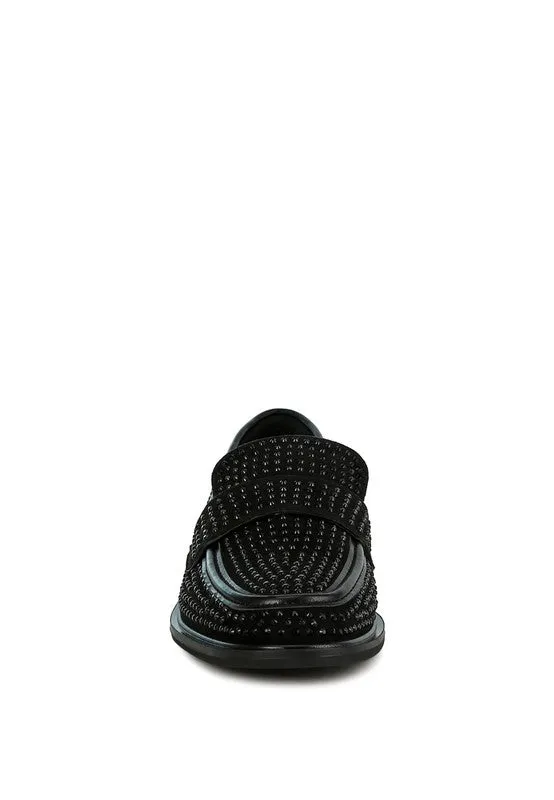 Hobbs Rhinestones Embellished Loafers - Micro Suede, Vegan Leather