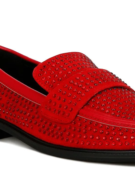 Hobbs Rhinestones Embellished Loafers - Micro Suede, Vegan Leather