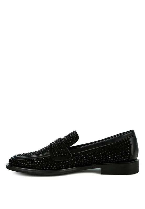 Hobbs Rhinestones Embellished Loafers - Micro Suede, Vegan Leather