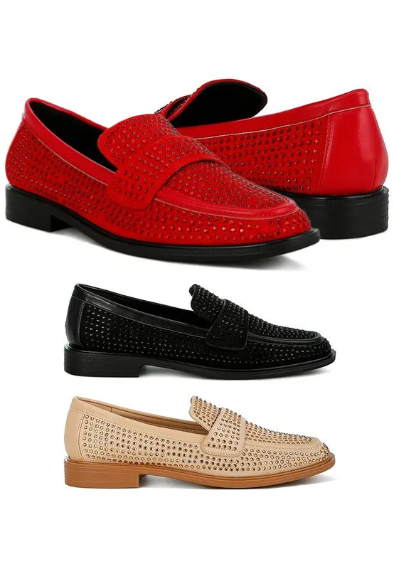 Hobbs Rhinestones Embellished Loafers - Micro Suede, Vegan Leather