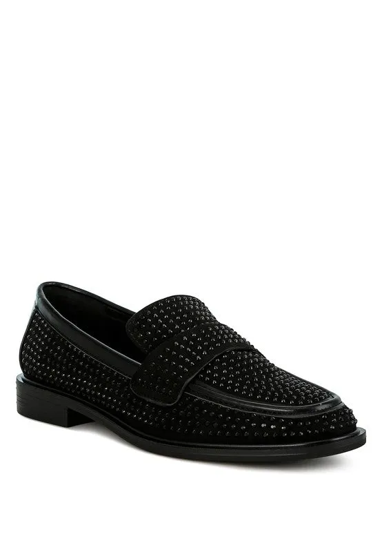 Hobbs Rhinestones Embellished Loafers - Micro Suede, Vegan Leather