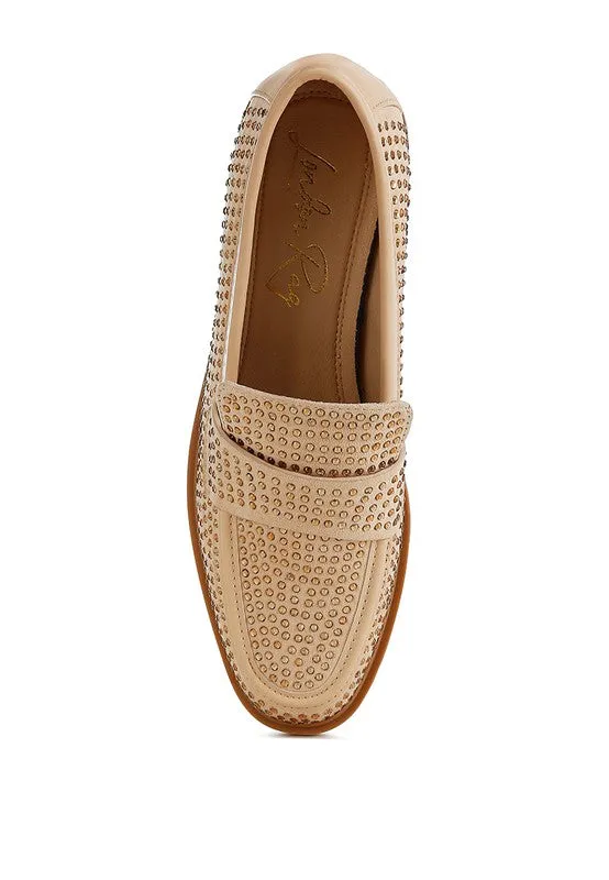 Hobbs Rhinestones Embellished Loafers - Micro Suede, Vegan Leather