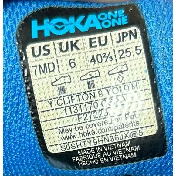 HOKA Clifton 9 Youth Running Active Shoes Sneakers 1131170 CSAA Kids - Sz 7 MD